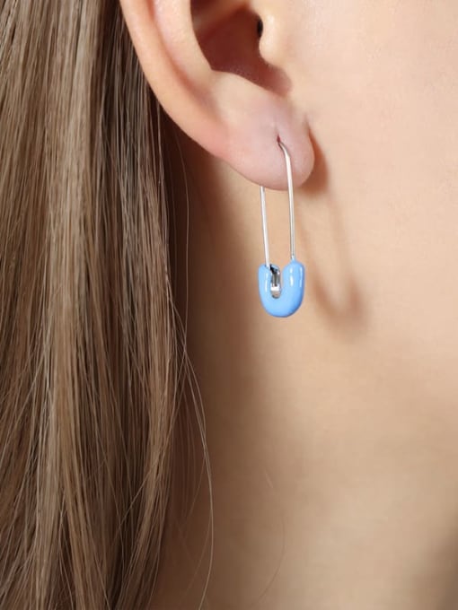 F984 Blue Glazed Steel Ear Damage Titanium Steel Enamel Geometric Trend Stud Earring
