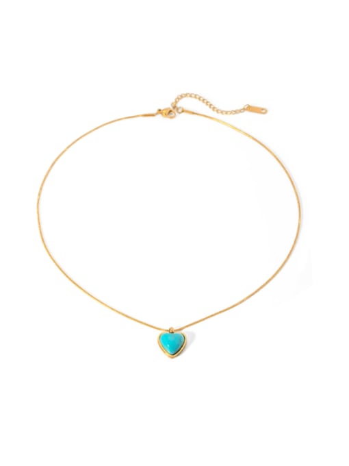 J&D Stainless steel Turquoise Heart Minimalist Necklace 0