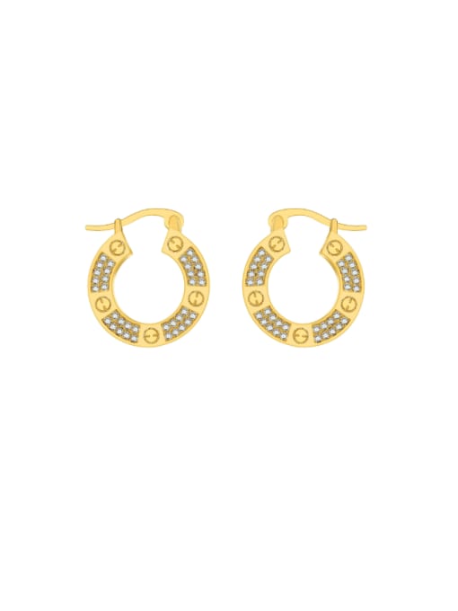 H01679 Brass Cubic Zirconia Geometric Minimalist Huggie Earring