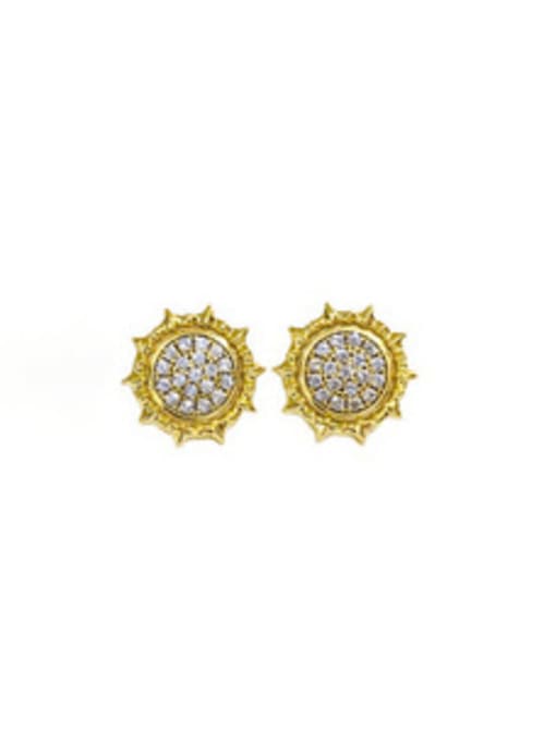 H00426 gold Brass Cubic Zirconia Geometric Vintage Stud Earring