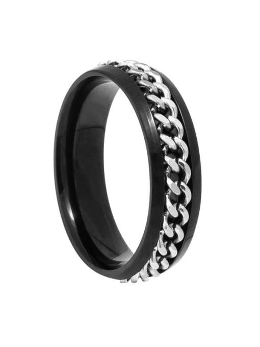 6mm Black Plated Silver Chain Stainless steel Geometric Hip Hop Band Turning Chain Couple Rings