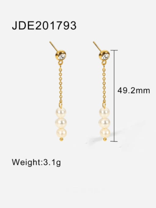 J&D Stainless steel Imitation Pearl Tassel Minimalist Threader Earring 1