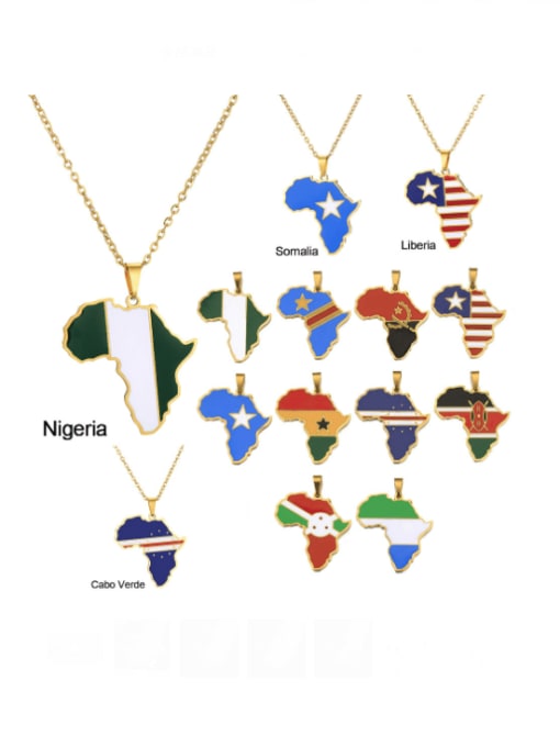 SONYA-Map Jewelry Stainless steel Enamel Medallion Ethnic Map of Africa Pendant Necklace 0