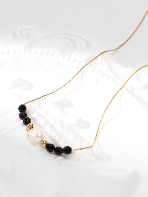 Sn22042601 black Stainless steel Freshwater Pearl Dainty Necklace