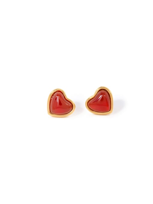 J&D Stainless steel Natural Stone Heart Vintage Stud Earring