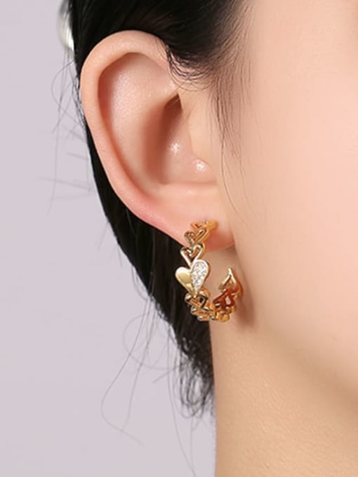 Clioro Brass Cubic Zirconia Heart C Shape Vintage Stud Earring 1