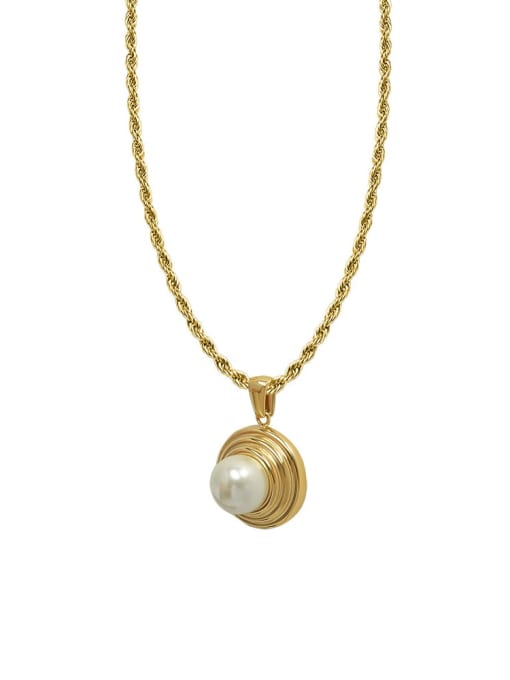 P177 gold necklace Titanium Steel Imitation Pearl Geometric Hip Hop Necklace