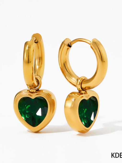 Earrings gold green  KDE1143 Stainless steel Cubic Zirconia Hip Hop Heart Earring Bracelet and Necklace Set
