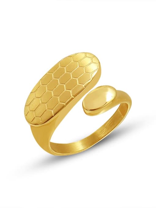 Gold Titanium Steel Geometric Hip Hophexagon Cellular mesh  Band Ring