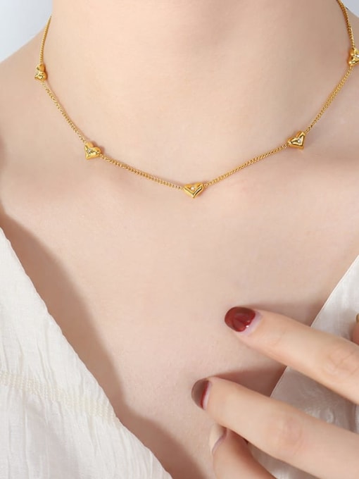 P1446 Gold Necklace 36 5cm Dainty Heart Titanium Steel Cubic Zirconia Earring Bracelet and Necklace Set