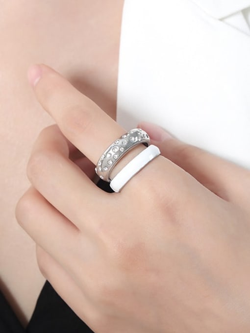 A540 Weight White Glazed Steel Ring Titanium Steel Rhinestone Geometric Hip Hop Stackable Ring