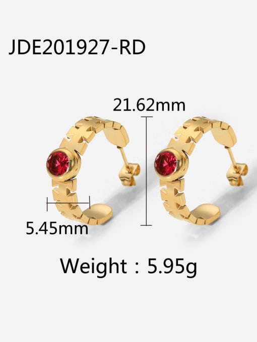 JDE201927 RD Stainless steel Glass Stone Geometric Vintage Stud Earring