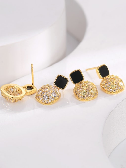 H01397 Gold White Diamond Brass Cubic Zirconia Geometric Dainty Stud Earring