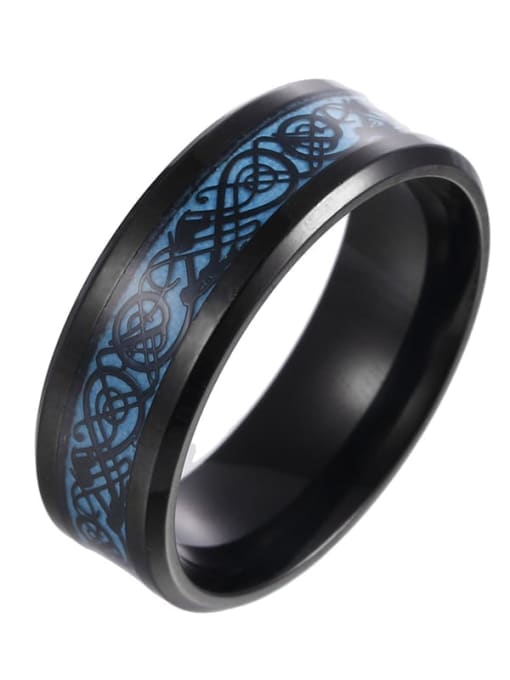 Blue light black dragon pattern Stainless steel Dragon Pattern Hip Hop Noctilucent Men's Ring