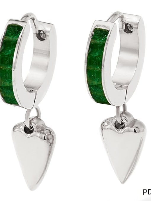 PDE551 Platinum Green Stainless steel Cubic Zirconia Heart Trend Stud Earring