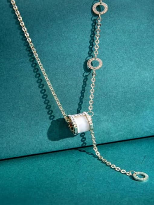 K.Love Titanium Steel Rhinestone Locket Minimalist Tassel Necklace 2