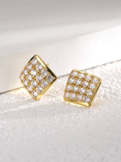 H01128 gold Brass Cubic Zirconia Geometric Vintage Stud Earring