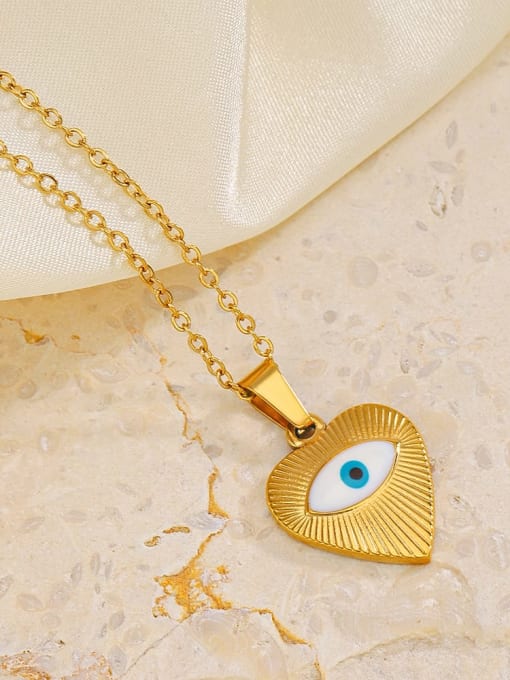 J$L  Steel Jewelry Stainless steel Enamel Evil Eye Vintage Heart Pendant Necklace 1