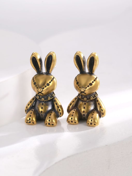 H01408 Earrings Brass Rabbit Vintage Stud Earring