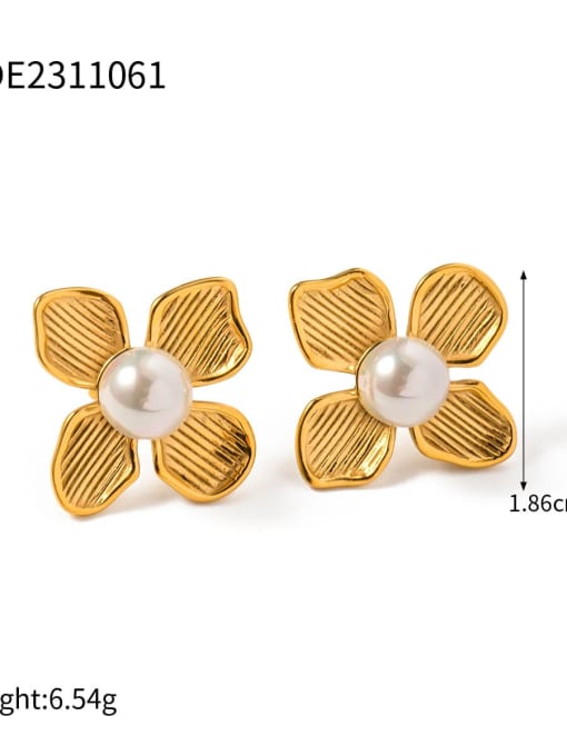 JDE2311061 Stainless steel Freshwater Pearl Flower Trend Stud Earring