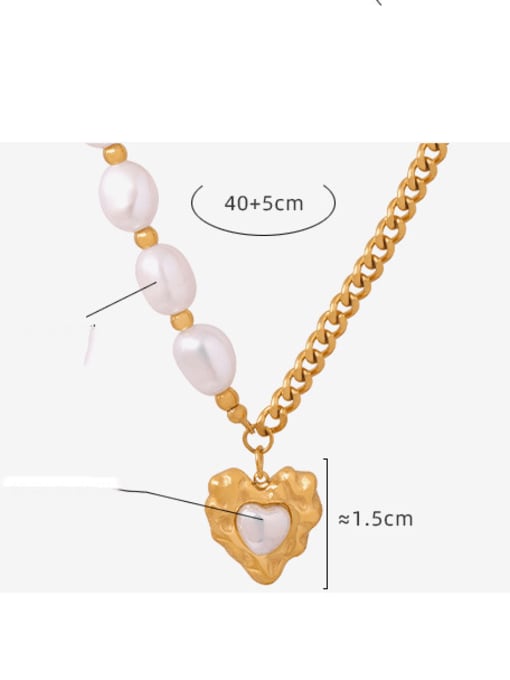 MAKA Stainless steel Freshwater Pearl Heart Hip Hop Necklace 2