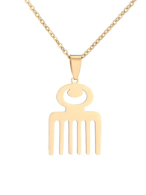 Gold B Stainless steel Irregular Ethnic African symbols Pendant  Necklace