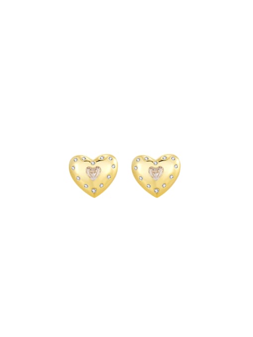 Clioro Brass Cubic Zirconia Heart Dainty Stud Earring 0