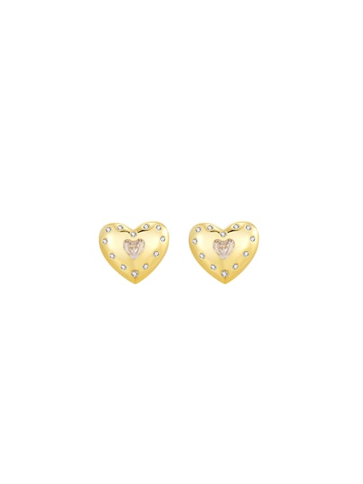 QJM Brass Cubic Zirconia Heart Dainty Stud Earring