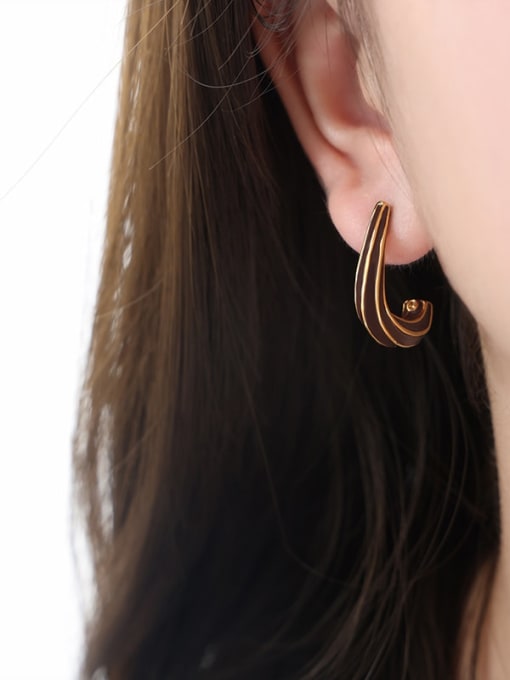 F952 Brown Drop Oil Gold Earrings Titanium Steel Enamel Geometric Minimalist Drop Earring