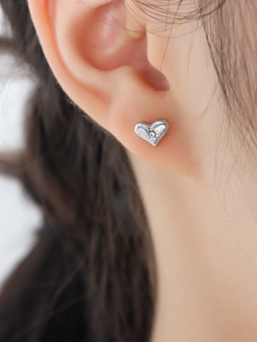 F788 Steel Earnails Dainty Heart Titanium Steel Cubic Zirconia Earring Bracelet and Necklace Set