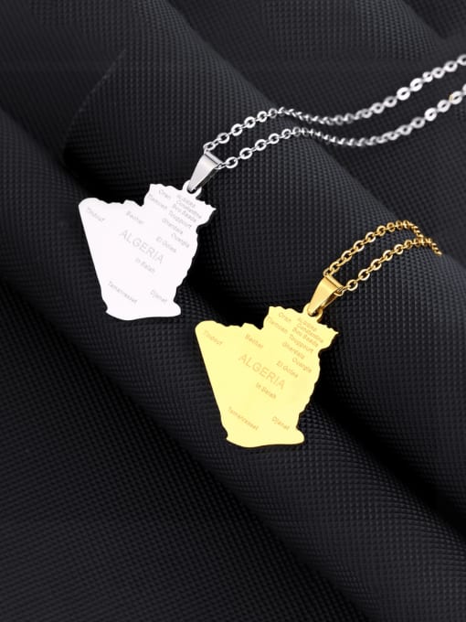 SONYA-Map Jewelry Stainless steel Medallion Hip Hop Algerian Cities and Map Pendant Necklace 0