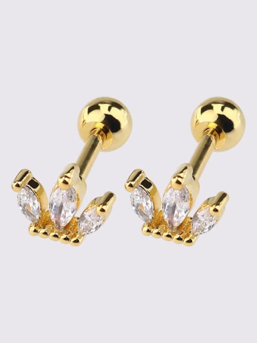 Gold trefoil crown Earrings Brass Cubic Zirconia Heart Dainty Single Earring