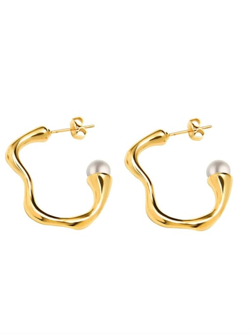 gold Stainless steel Imitation Pearl Geometric Vintage Stud Earring with e-coated waterproof