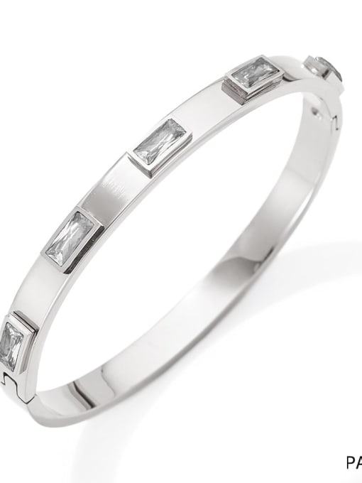 PAS872 Platinum White Stainless steel Cubic Zirconia Geometric Trend Band Bangle