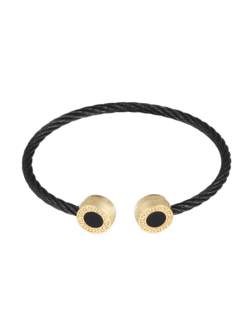 Black Bracelet Stainless steel Hip Hop Geometric Ring Bracelet and Necklace Set