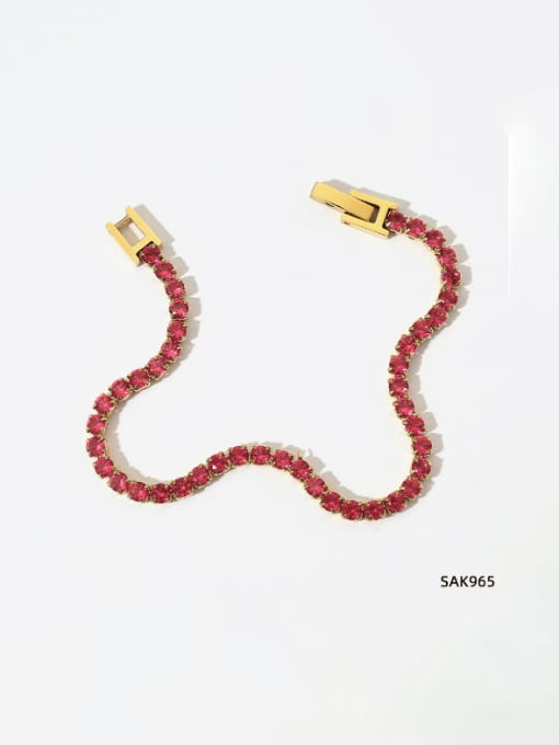 SAK965 Golden+ Red Stainless steel Rhinestone Geometric Minimalist Bracelet