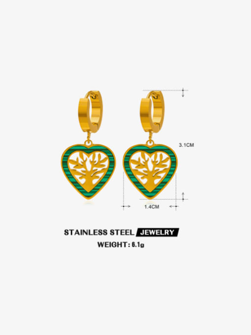 Green Life Tree Earrings Stainless steel Enamel Heart Minimalist Huggie Earring