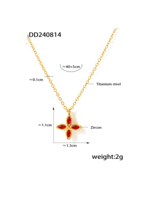 P2053 Red Zircon Necklace Titanium Steel Cubic Zirconia Minimalist Cross Ring and Necklace Set