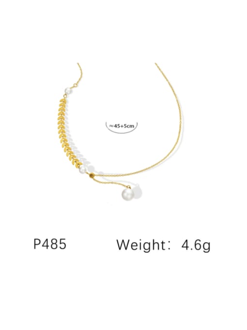 P485 Golden 3 Beads Titanium Steel Wheatear Minimalist Tassel Necklace