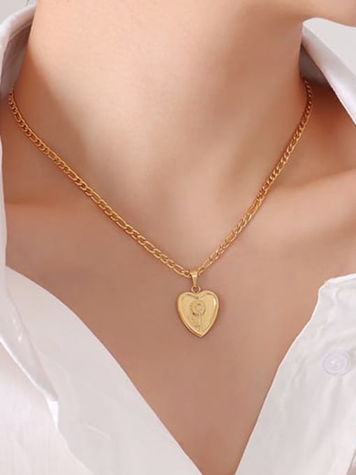 P278 gold peach heart  40+ 5cm Titanium Steel Heart Vintage Flower Pendant Necklace