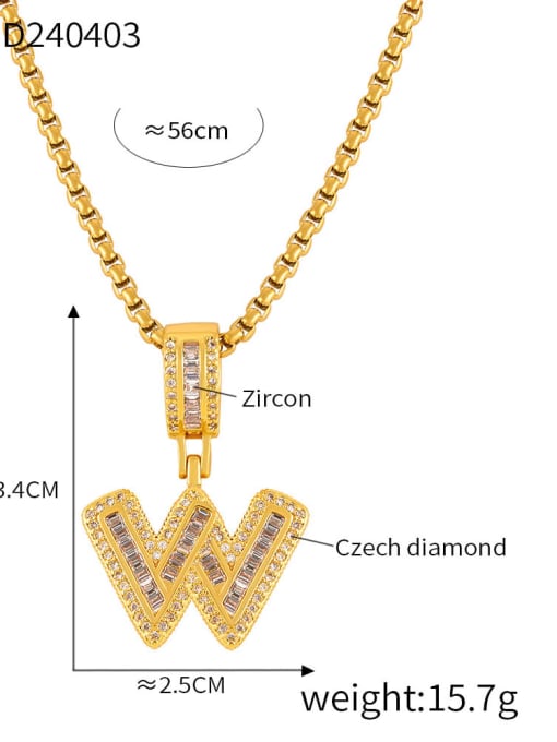 P1991 W Brass Cubic Zirconia Letter Vintage Necklace
