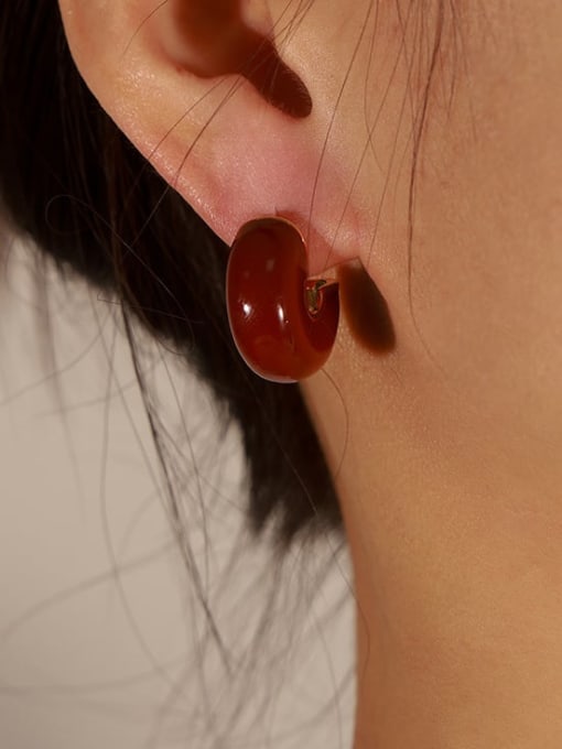 F325 Gold Red Glazed Earrings Brass Enamel Geometric Hip Hop Stud Earring