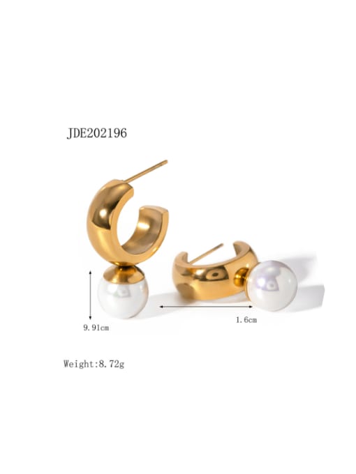J&D Titanium Steel Imitation Pearl C Shape Minimalist Drop Earring 2