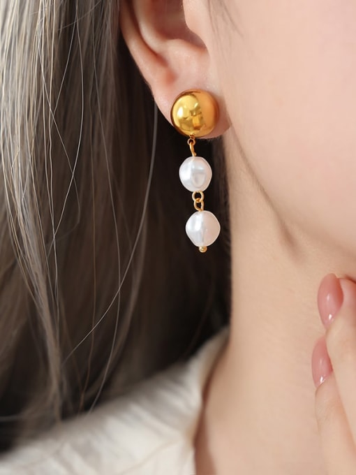 F926 Gold Earrings Titanium Steel Imitation Pearl Tassel Trend Drop Earring