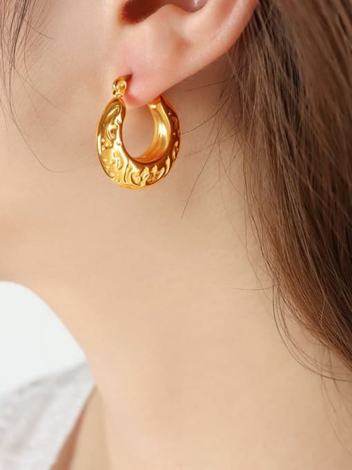 F776 Gold Earrings Titanium Steel Geometric Trend Hoop Earring