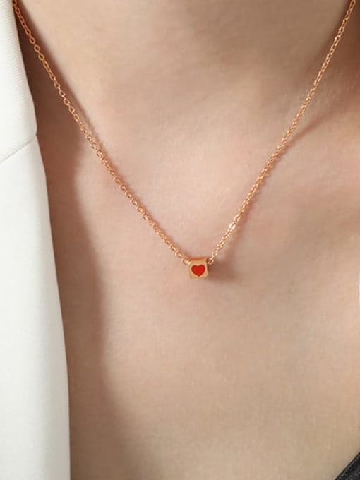P1723 Rose Gold Necklace 40 +5cm Titanium Steel Enamel Geometric Heart Trend Necklace