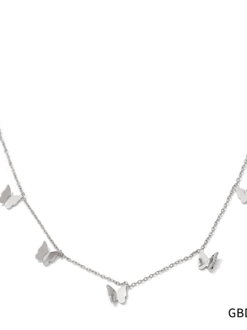 GBD584 Platinum Stainless steel Butterfly Dainty Necklace