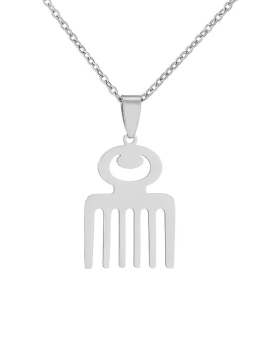 Steel color B Stainless steel Irregular Ethnic African symbols Pendant  Necklace
