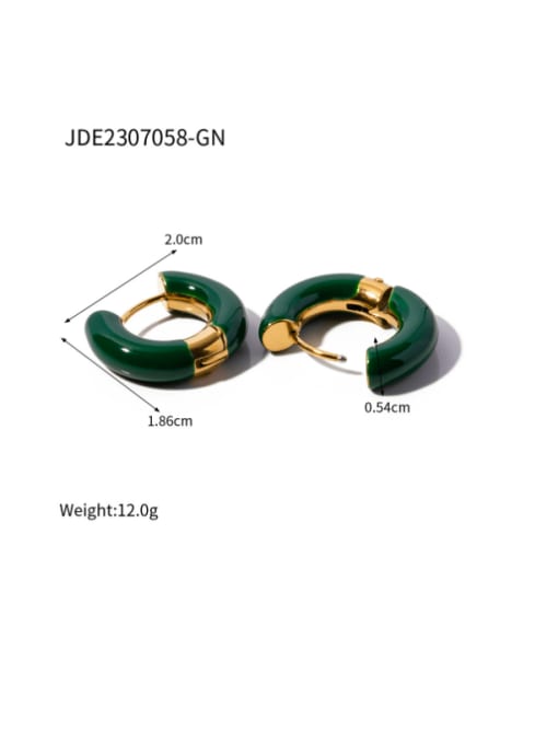 JDE2307058 GN Stainless steel Enamel Geometric Hip Hop Huggie Earring