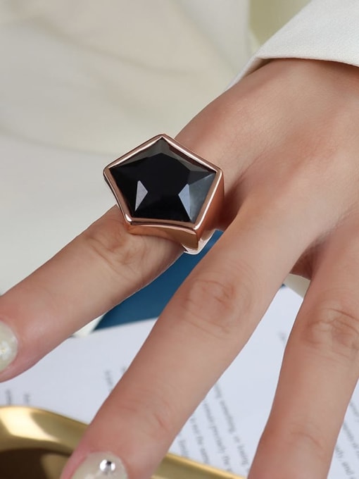 A079 rose gold Titanium 316L Stainless Steel Obsidian Geometric Vintage Band Ring with e-coated waterproof